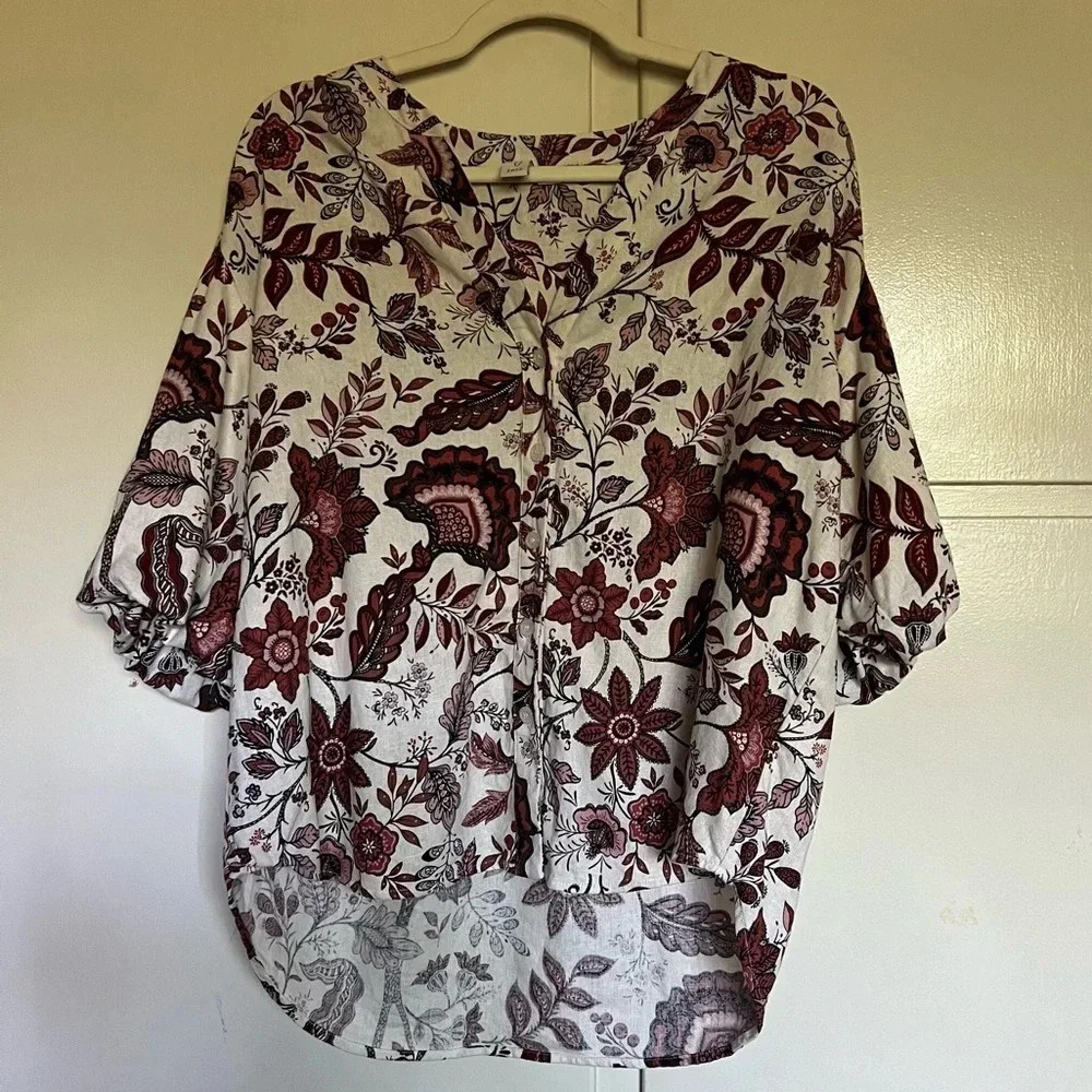 Joie Linen Blend Floral Print Button Blouse Top Size‎ Large